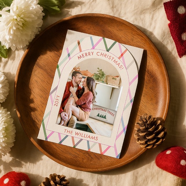 Pastel Chequered Pattern Merry Christmas Photo Invitation (Creator Uploaded)