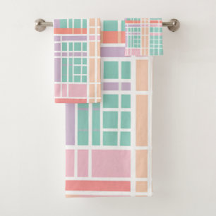Pastel Chequered Rustic Cottagecore Bathrooms Bath Towel Set