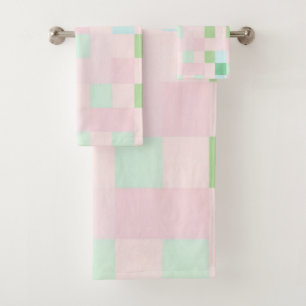 Pastel Chequered Rustic Cottagecore Bathrooms Bath Towel Set