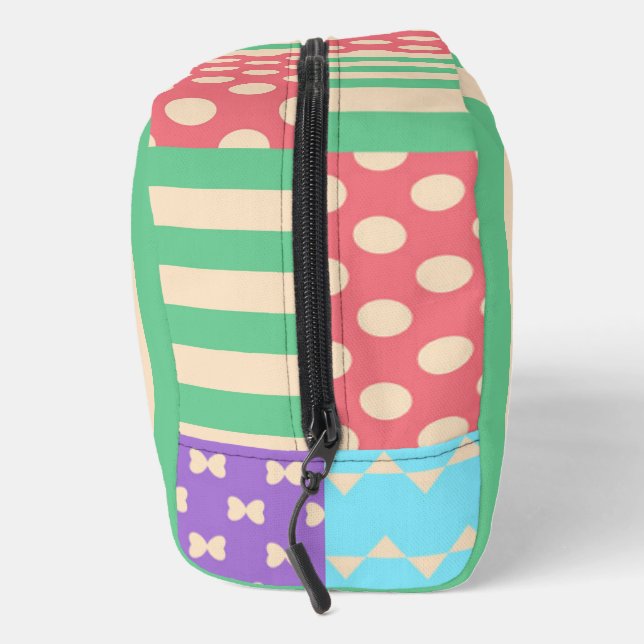 Pastel Chequered Stripe Bow Polkadot Geometric Dopp Kit (Right)