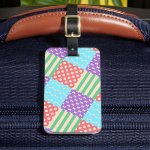 Pastel Chequered Stripe Bow Polkadot Geometric Luggage Tag