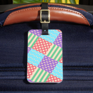 Pastel Chequered Stripe Bow Polkadot Geometric Luggage Tag