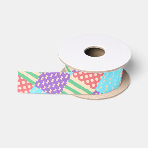 Pastel Chequered Stripe Bow Polkadot Geometric Satin Ribbon