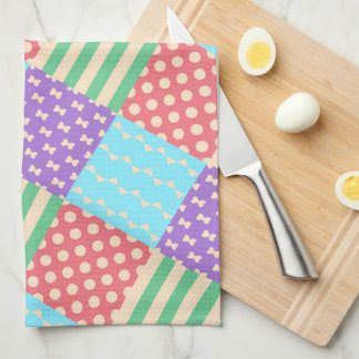 Pastel Chequered Stripe Bow Polkadot Geometric Tea Towel