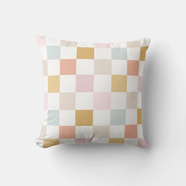 Pastel Chequered Summer Retro Seamless Pattern Cushion (Front)