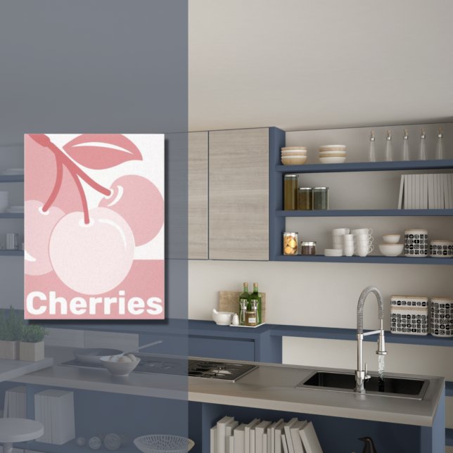 Pastel Cherries Pink & White Kitchen Decor (Pastel Cherries Pink & White Kitchen Art Canvas)