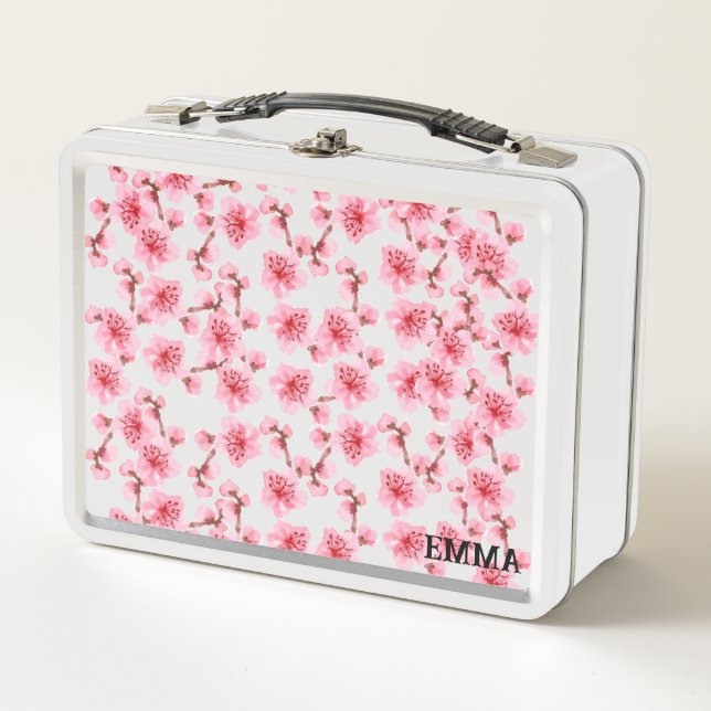 Pastel Cherry Blossom Fantasy Nature Metal Lunch Box (Front)