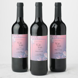 pastel cherry blossom sakura wedding wine label