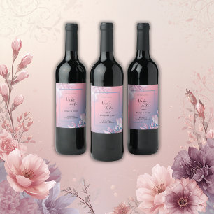 pastel cherry blossom sakura wedding wine label