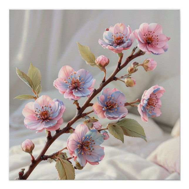 Pastel Cherry Blossom: Soft Botanical Art  Poster (Front)