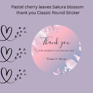 Pastel cherry leaves Sakura blossom thank you  Classic Round Sticker