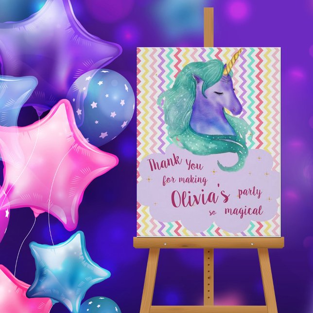 Pastel Chevron Magical Thank you Unicorn Birthday  Poster (Creator Uploaded)