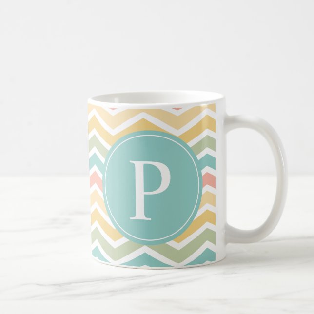 Pastel Chevron Monogram Pink Yellow Blue Coffee Mug (Right)