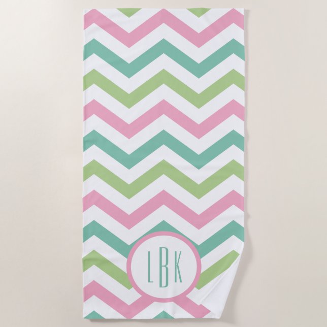 Pastel Chevron Monogrammed Beach Towel (Front)