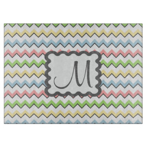 Pastel Chevron with Monogram by Shirley Taylor Cutting Board