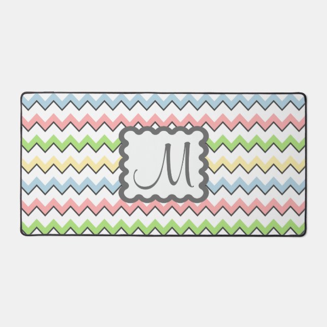 Pastel Chevron with Monogram by Shirley Taylor Desk Mat (Front)