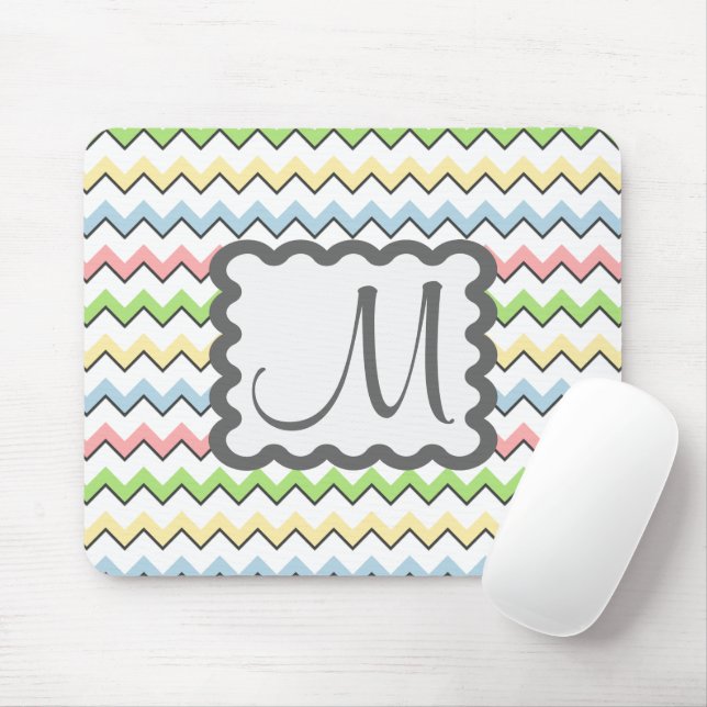 Pastel Chevron with Monogram by Shirley Taylor Mouse Mat (With Mouse)