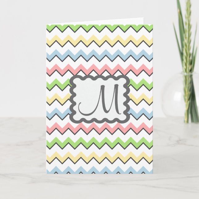 Pastel Chevron with Monogram by Shirley Taylor Note Card (Front)