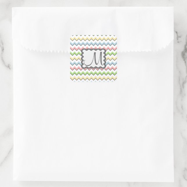 Pastel Chevron with Monogram by Shirley Taylor Square Sticker (Bag)