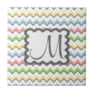 Pastel Chevron with Monogram by Shirley Taylor Tile