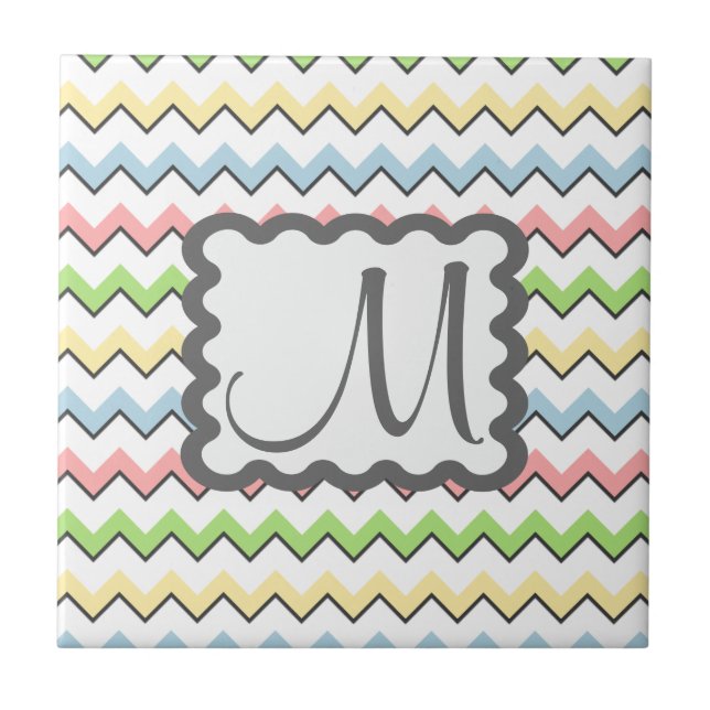 Pastel Chevron with Monogram by Shirley Taylor Tile (Front)
