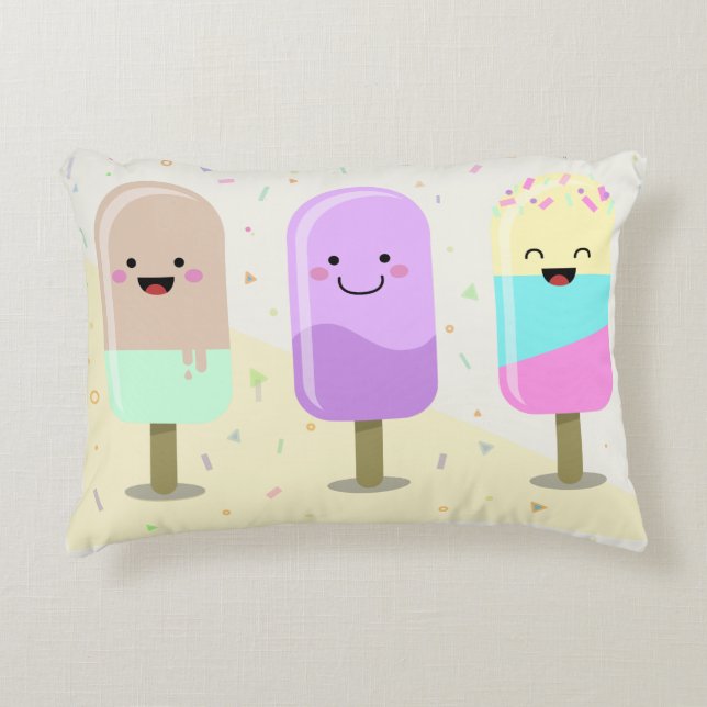 Pastel Chibi Ice Lollies Cute Personalised Decorative Cushion (Front)