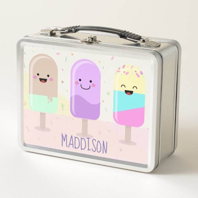 Pastel Chibi Ice Lollies Cute Personalised Metal Lunch Box (Front)