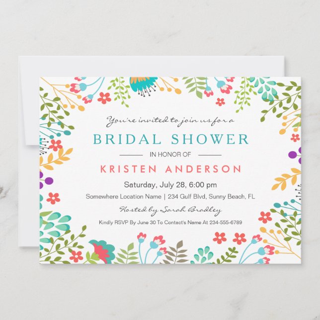Pastel Chic Blue Floral Bridal Shower Invitation (Front)