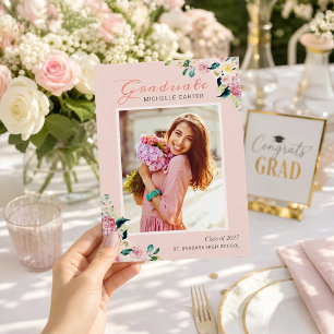 Pastel Chic Floral Girl Photo Graduation Announcement