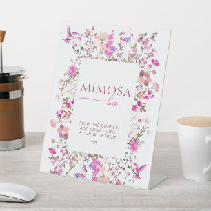 Pastel Chic Ruby Rose Mimosa Bar Bridal Shower Pedestal Sign