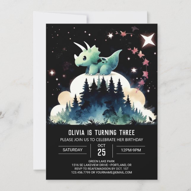 Pastel Chic Triceratops Birthday Invitation (Front)