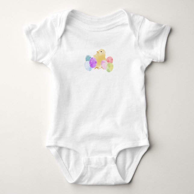 Pastel Chick with Eggs Design Baby Bodysuit (Front)