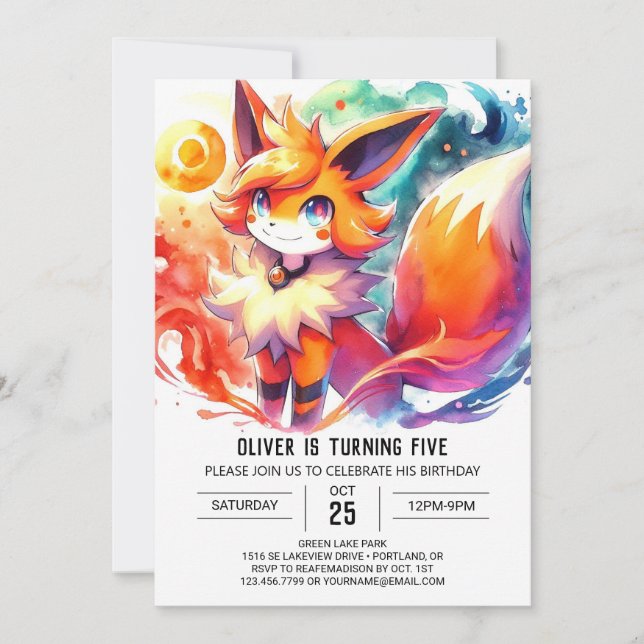 Pastel Children Fox Birthday Invitation (Front)