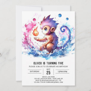 Pastel Children Monkey Birthday Invitation