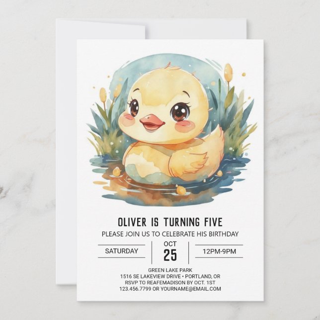  Pastel Children's Duck Birthday Invitation (Front)