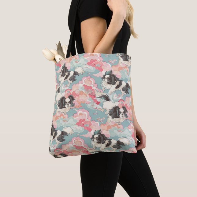 Pastel Chiyogami Shih Tsu Dog Pattern Tote Bag (Close Up)