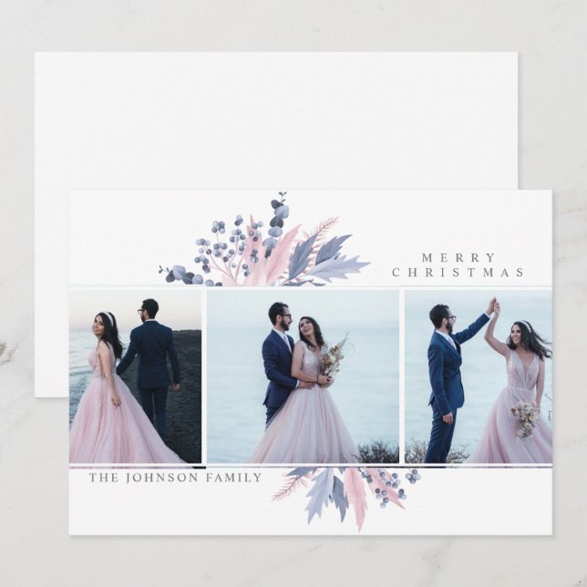 Pastel Christmas 3 Photo Collage holiday card (Front/Back)