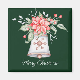 Pastel Christmas bell with poinsettia  Magnet