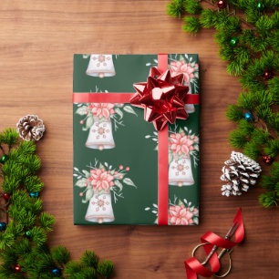 Pastel Christmas bell with poinsettia  Wrapping Paper