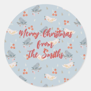 Pastel Christmas Birds Seamless Pattern Classic Round Sticker