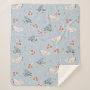 Pastel Christmas Birds Seamless Pattern Sherpa Blanket