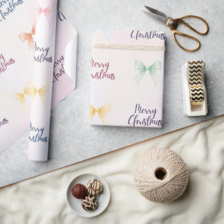 Pastel Christmas Bows & Merry Christmas Pattern Wr Wrapping Paper