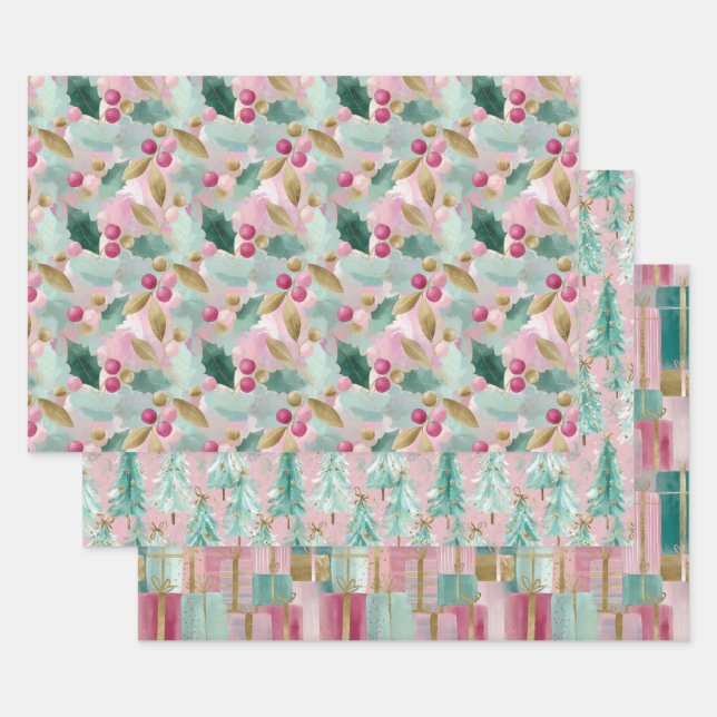 Pastel Christmas Gift Wrap Set  (Set)