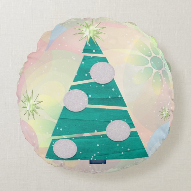 Pastel Christmas HOLIDAY Round Cushion (Front)