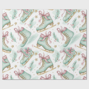 Pastel Christmas Ice Skates Wrapping Paper