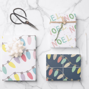 Pastel Christmas Lights Noel Holiday Wrapping Paper Sheet