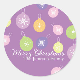 Pastel Christmas Ornaments Snowflakes Violet Classic Round Sticker