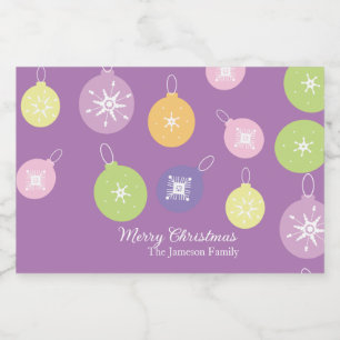 Pastel Christmas Ornaments Snowflakes Violet Food Label