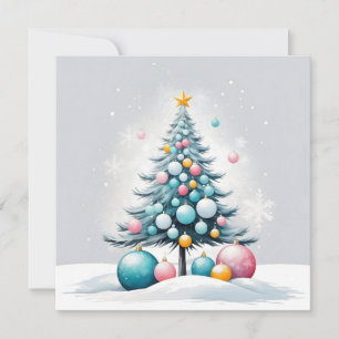 Pastel Christmas   Oversized Blue Pink Ornaments Holiday Card
