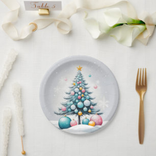 Pastel Christmas Oversized Blue Pink Ornaments Paper Plate